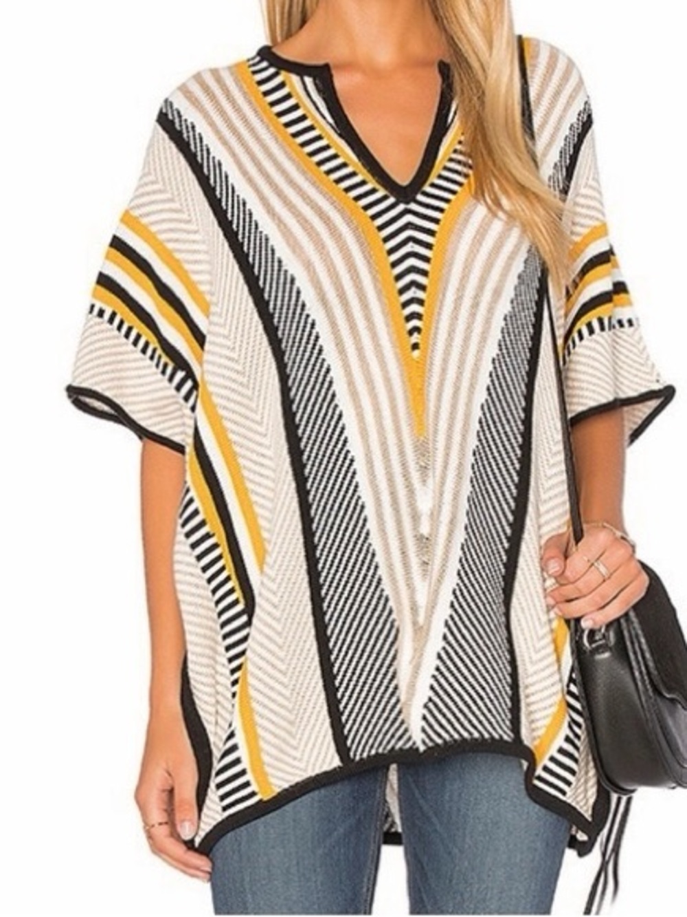 Trina Turk The Tyla Short Sleeve Sweater Poncho Boho In Toucan Yellow Size M/L